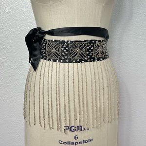 COPY - Vintage Marciano black silver beaded fringe overlay belt skirt statement…